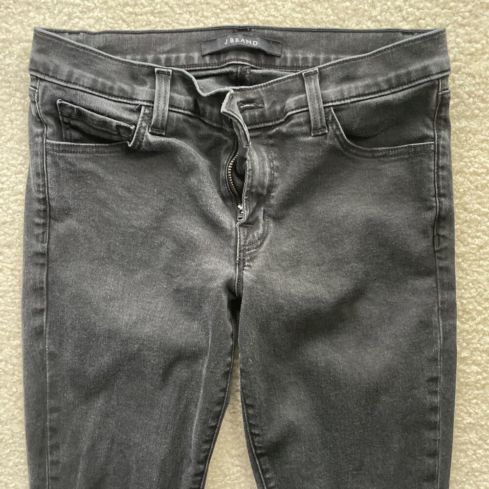 J Brand Low Rise Crop Skinny Distressed Frayed Hem Black Jeans Womens 27